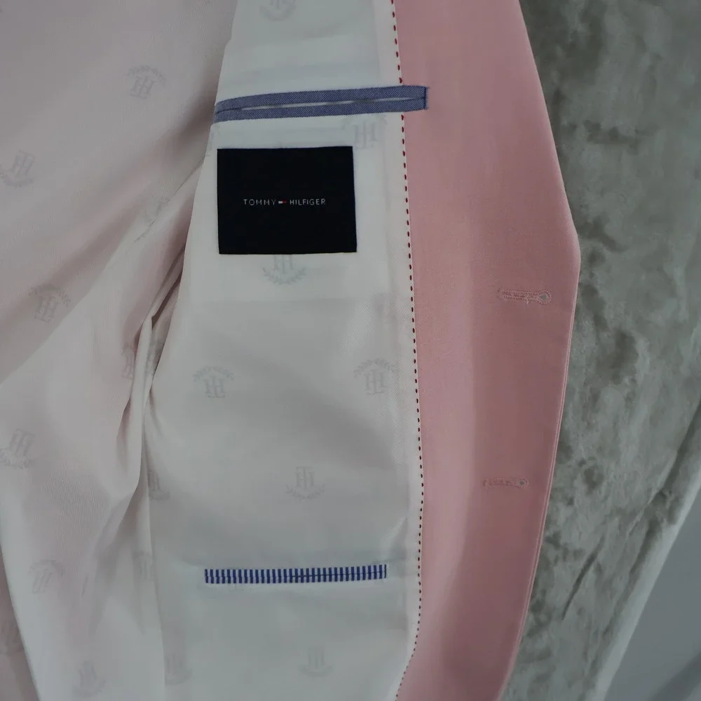 Tommy Hilfiger Modern Fit Flex Blazer Men 40L Pink Preppy 90s Formal Coastal NWT